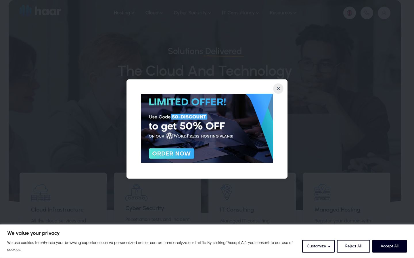 Skärmbild av samtyckesbannern som visades före någon interaktion
