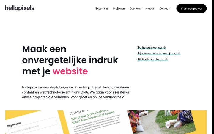 Screenshot of hellopixels.nl