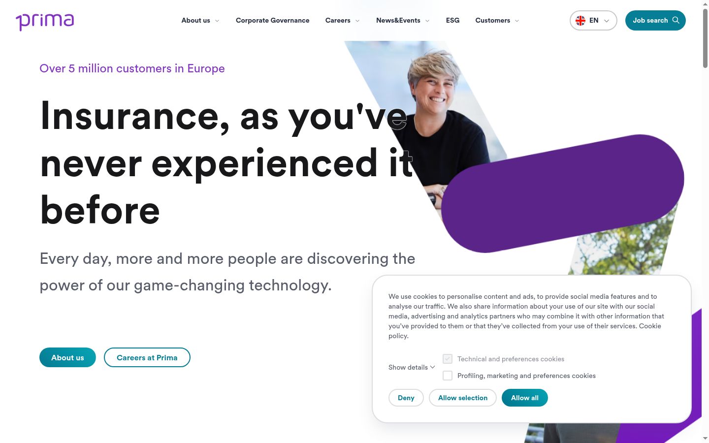 Screenshot del banner di consenso mostrato prima di qualsiasi interazione