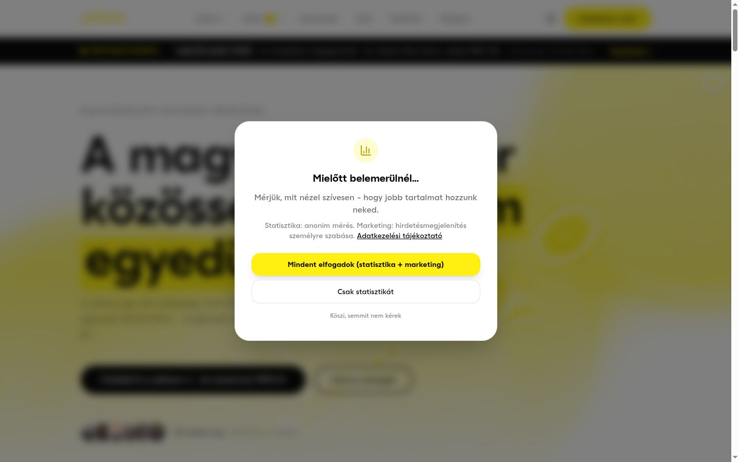 Ekrānuzņēmums ar piekrišanas baneri, kas tika rādīts pirms jebkādas mijiedarbības