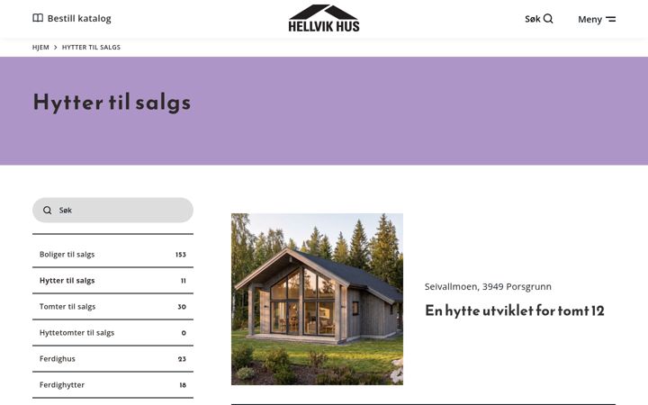 Screenshot of hellvikhytte.no