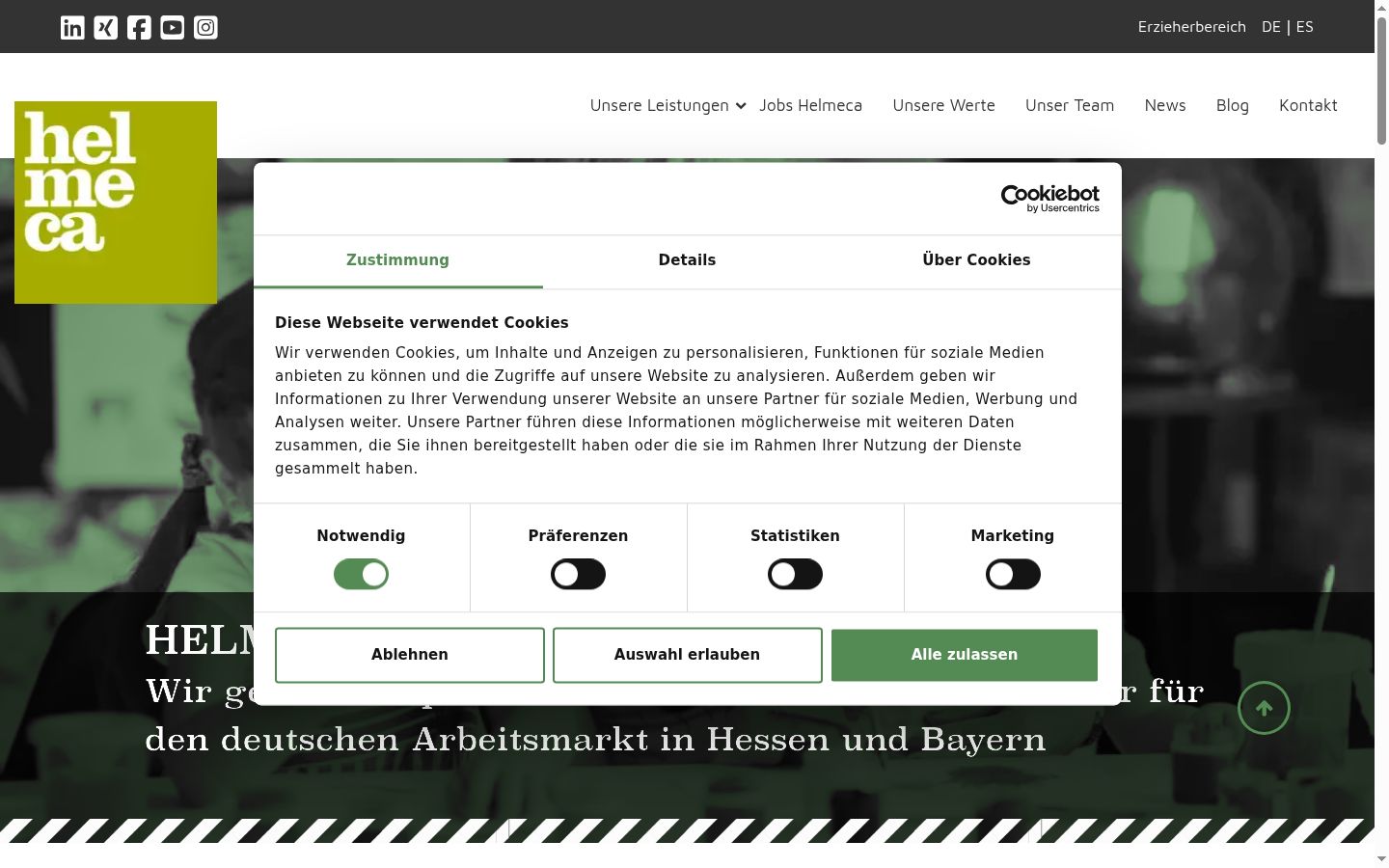 Screenshot of the consent banner shown before any interaction
