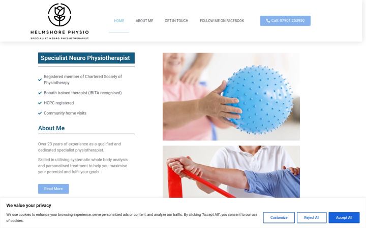 Screenshot of helmshorephysio.co.uk
