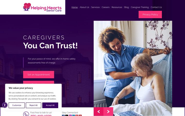 Skjámynd af helpingheartsseniorcare.com