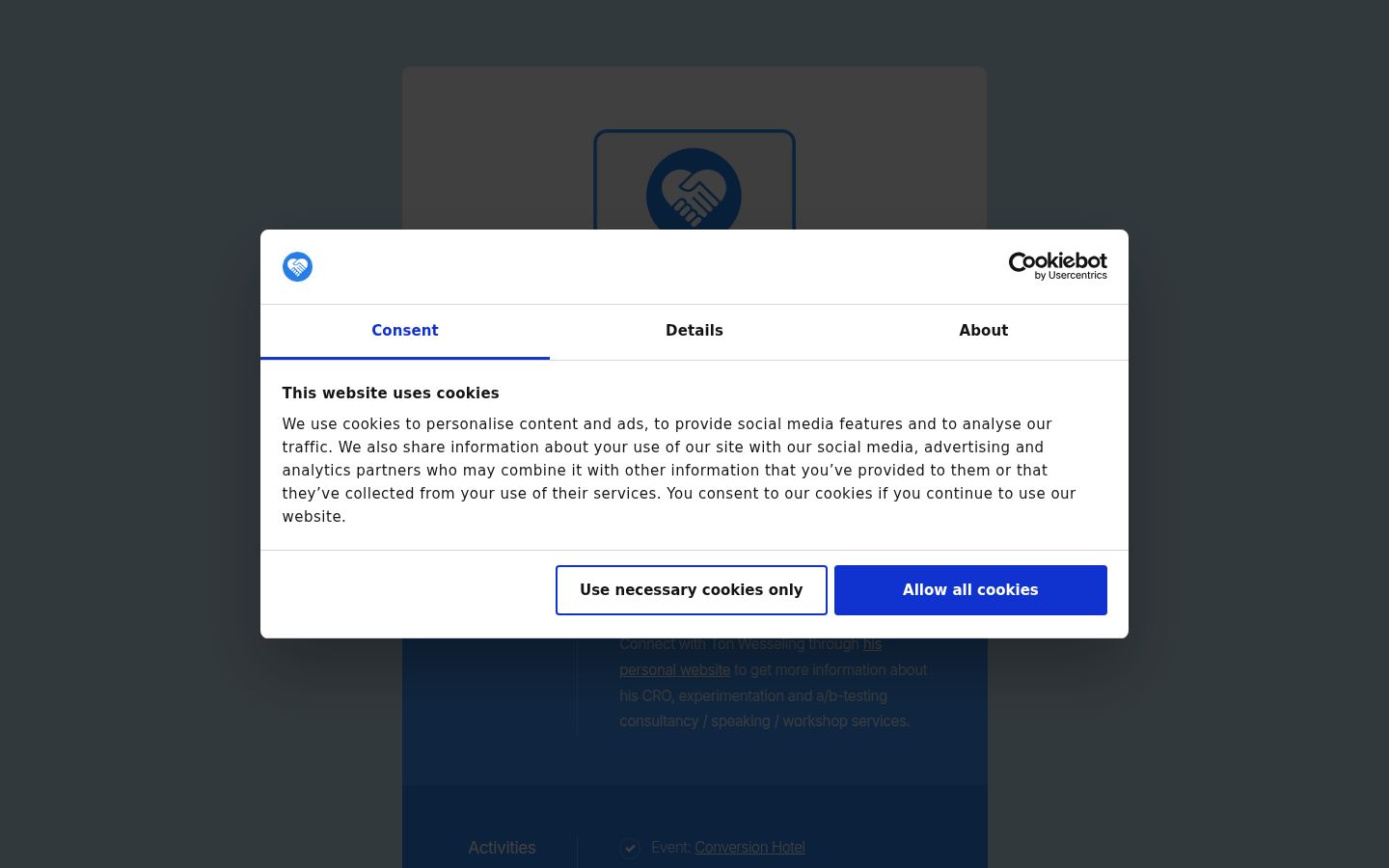Sutikimo reklamjuostės, rodytos prieš bet kokią sąveiką, ekrano kopija