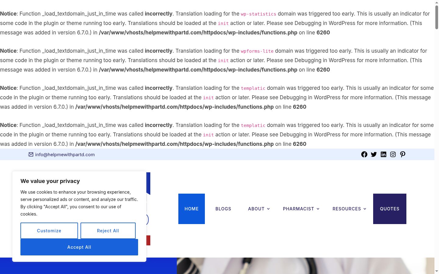Screenshot del banner di consenso mostrato prima di qualsiasi interazione