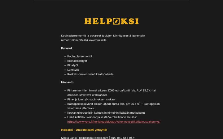 Screenshot of helpoksi.fi