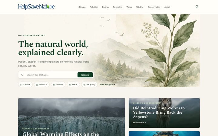 Screenshot of helpsavenature.com