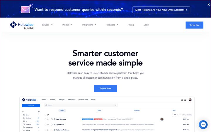 Screenshot of helpwise.io