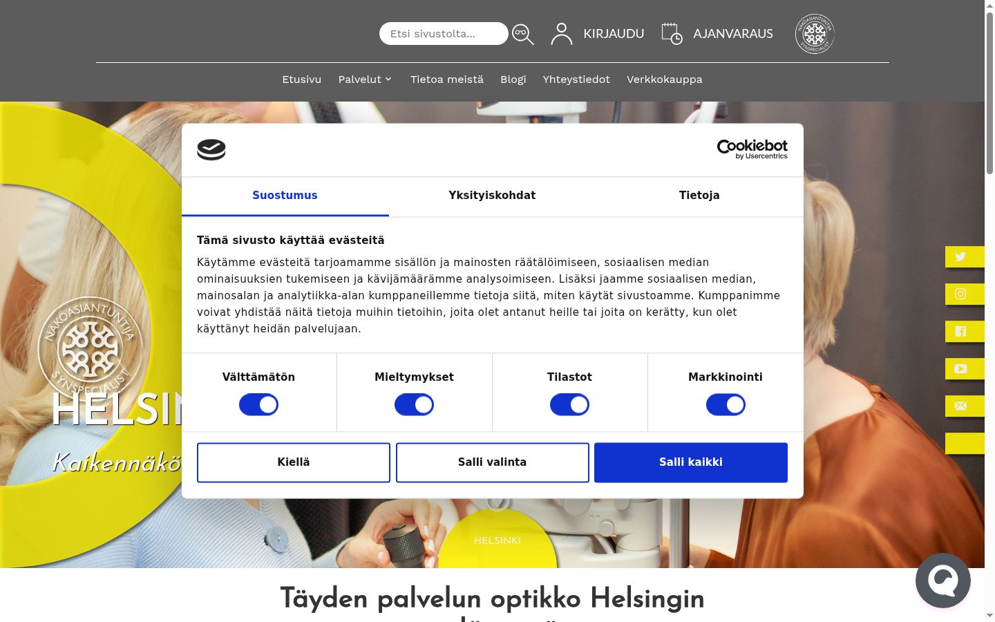Kuvakaappaus suostumusbannerista, joka näytettiin ennen mitään vuorovaikutusta