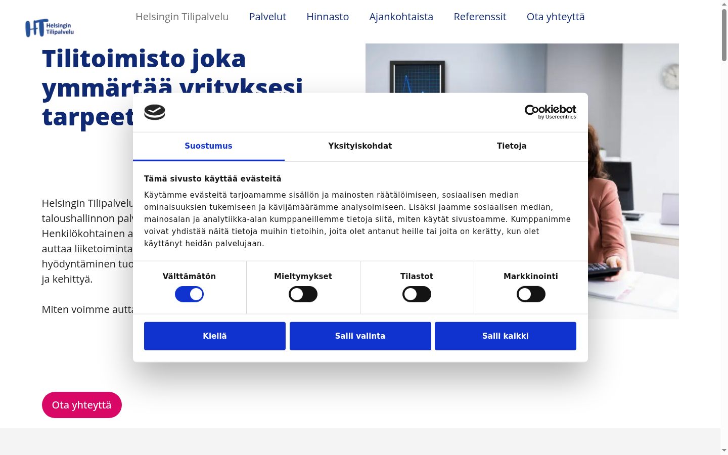 Sutikimo reklamjuostės, rodytos prieš bet kokią sąveiką, ekrano kopija