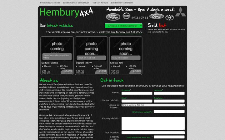 Screenshot of hembury4x4.co.uk