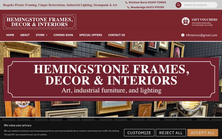 Screenshot of hemingstoneframes.com