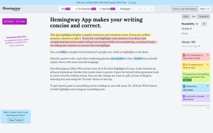 Captura de pantalla de hemingwayapp.com