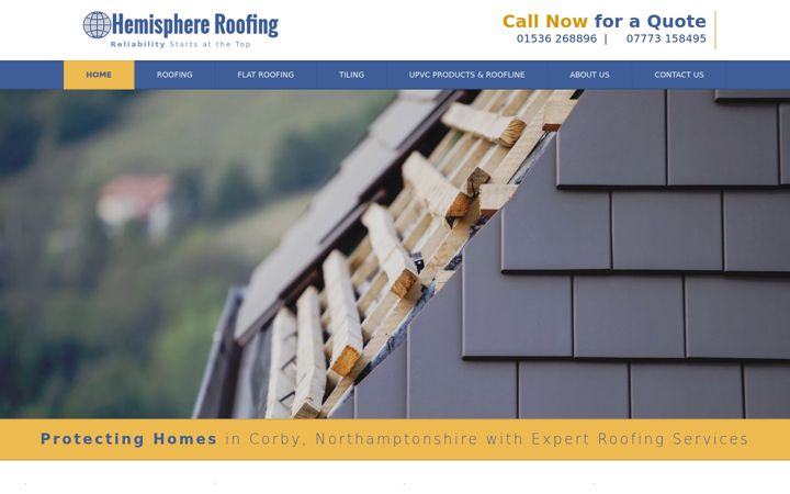 Screenshot of hemisphereroofing.co.uk