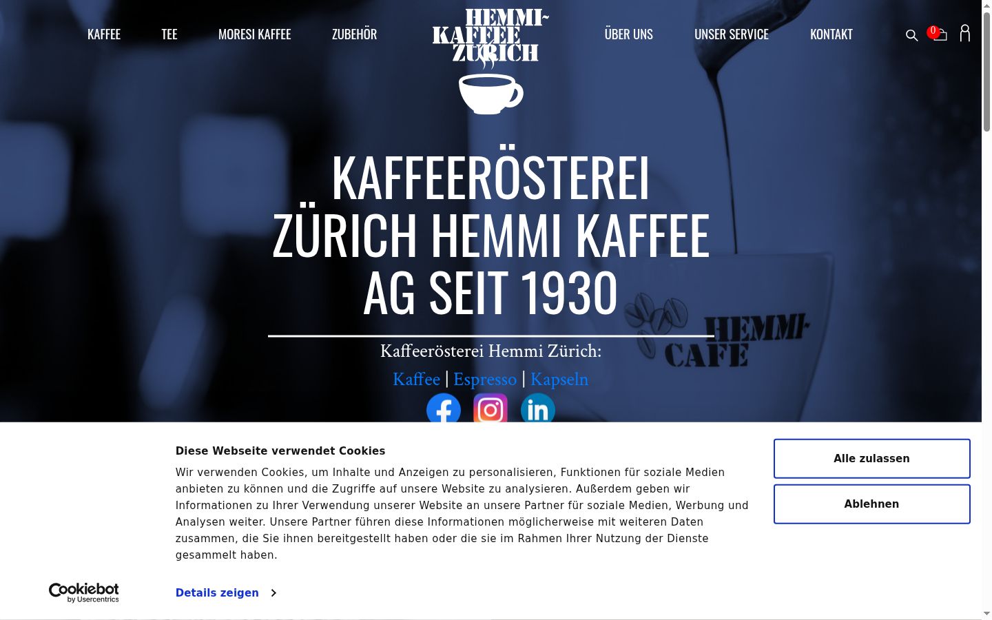 Screenshot des Einwilligungsbanners vor jeglicher Interaktion