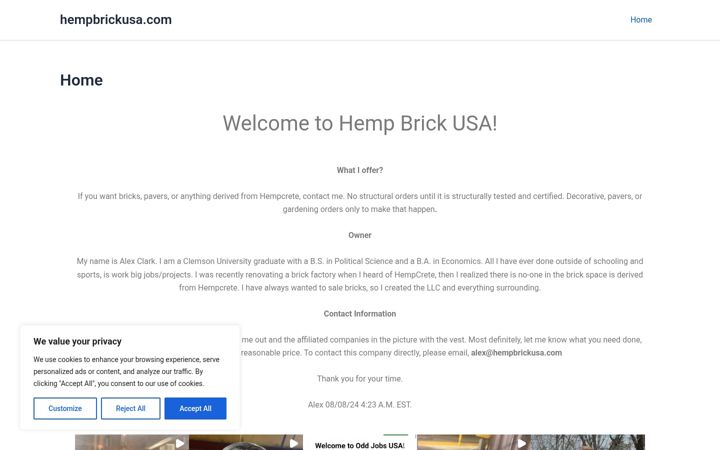 Screenshot of hempbrickusa.com