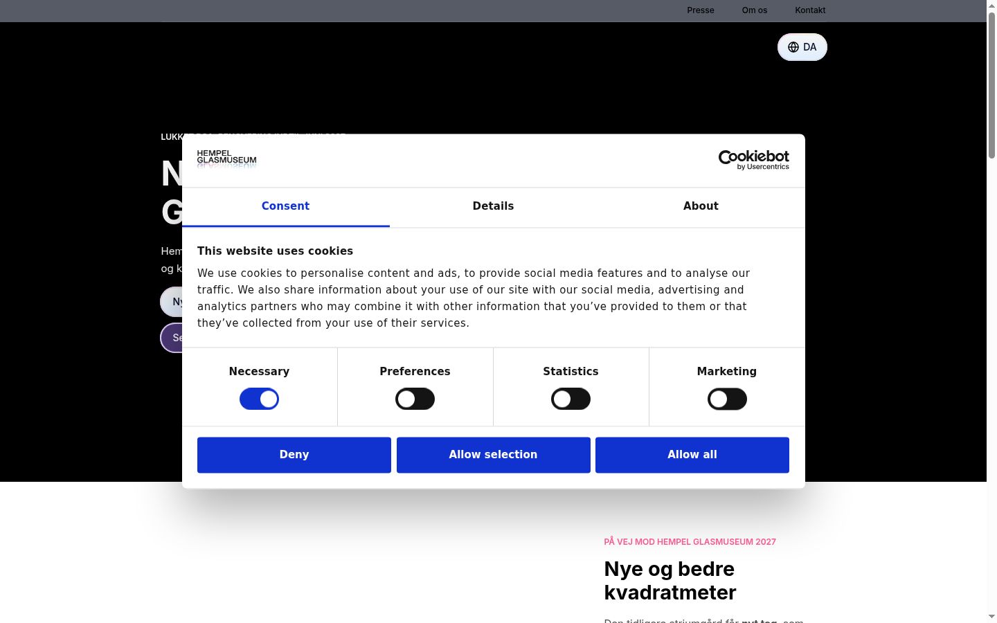 Screenshot of the consent banner shown before any interaction