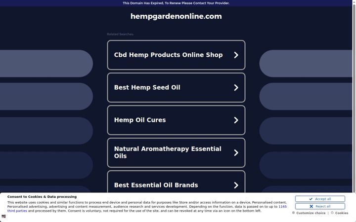 Screenshot stránky hempgardenonline.com