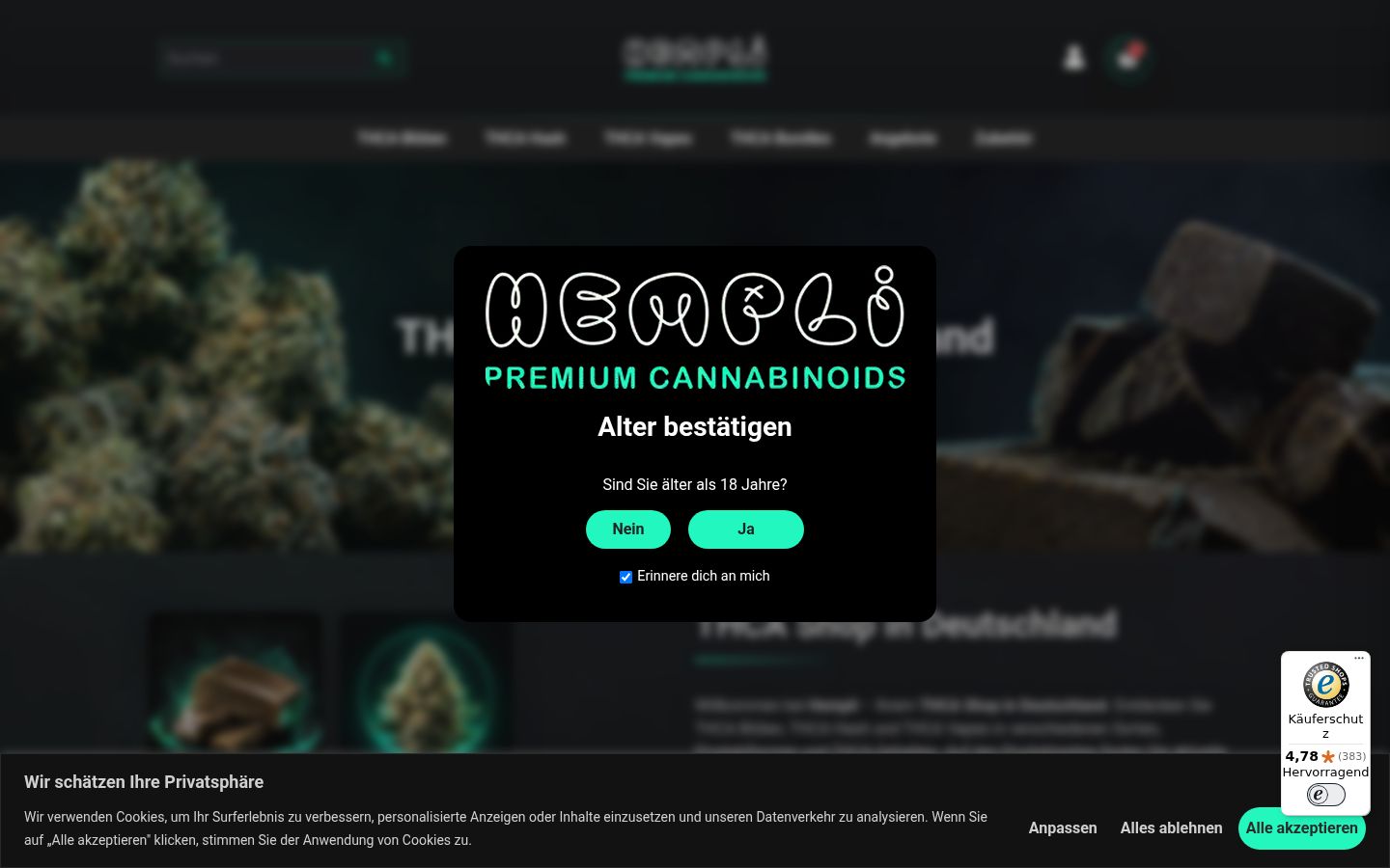 Screenshot del banner di consenso mostrato prima di qualsiasi interazione
