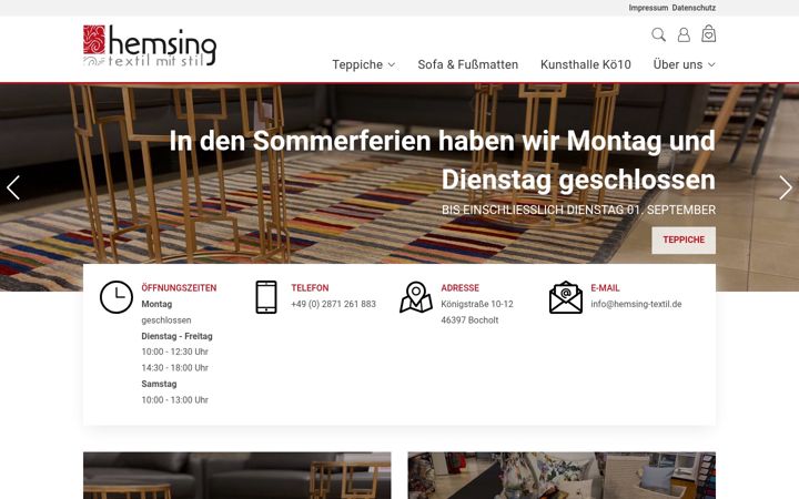 Screenshot of hemsing-textil.de