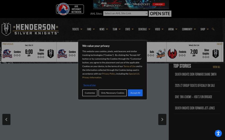 Screenshot of hendersonsilverknights.com