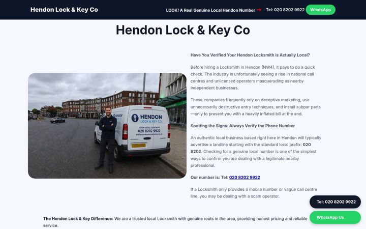 Screenshot of hendonlockandkey.co.uk