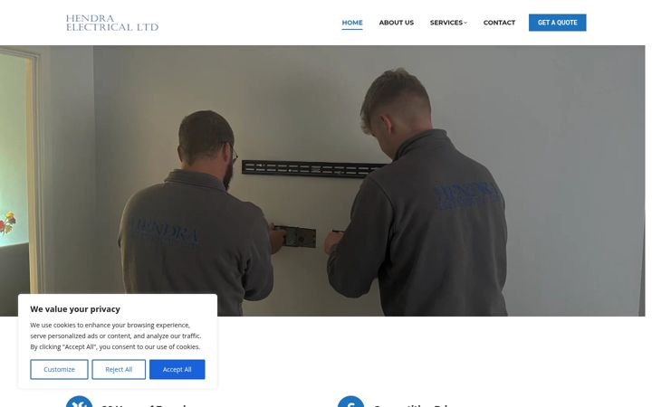 Screenshot of hendraelectricalltd.co.uk