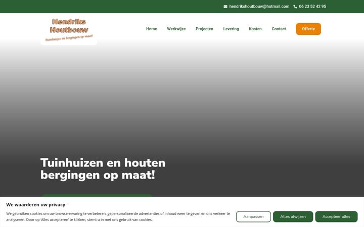 Screenshot of hendrikshoutbouw.nl