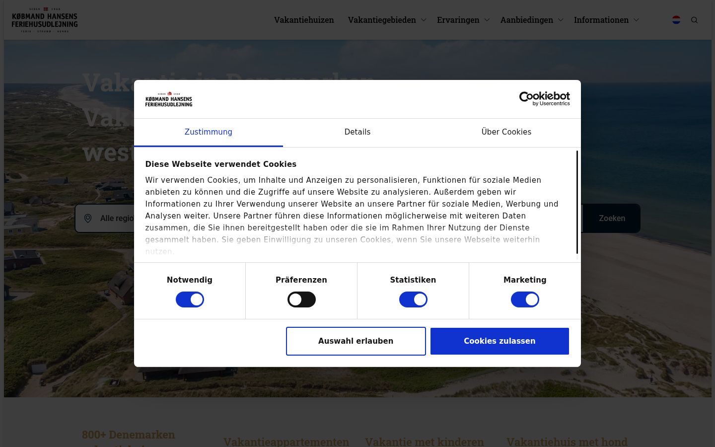 Snimka zaslona bannera za privolu prikazanog prije bilo kakve interakcije