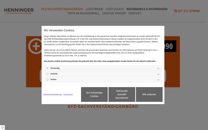 Screenshot of henninger-kfzgutachten.de