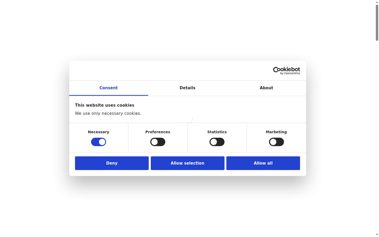Screenshot del banner di consenso mostrato prima di qualsiasi interazione