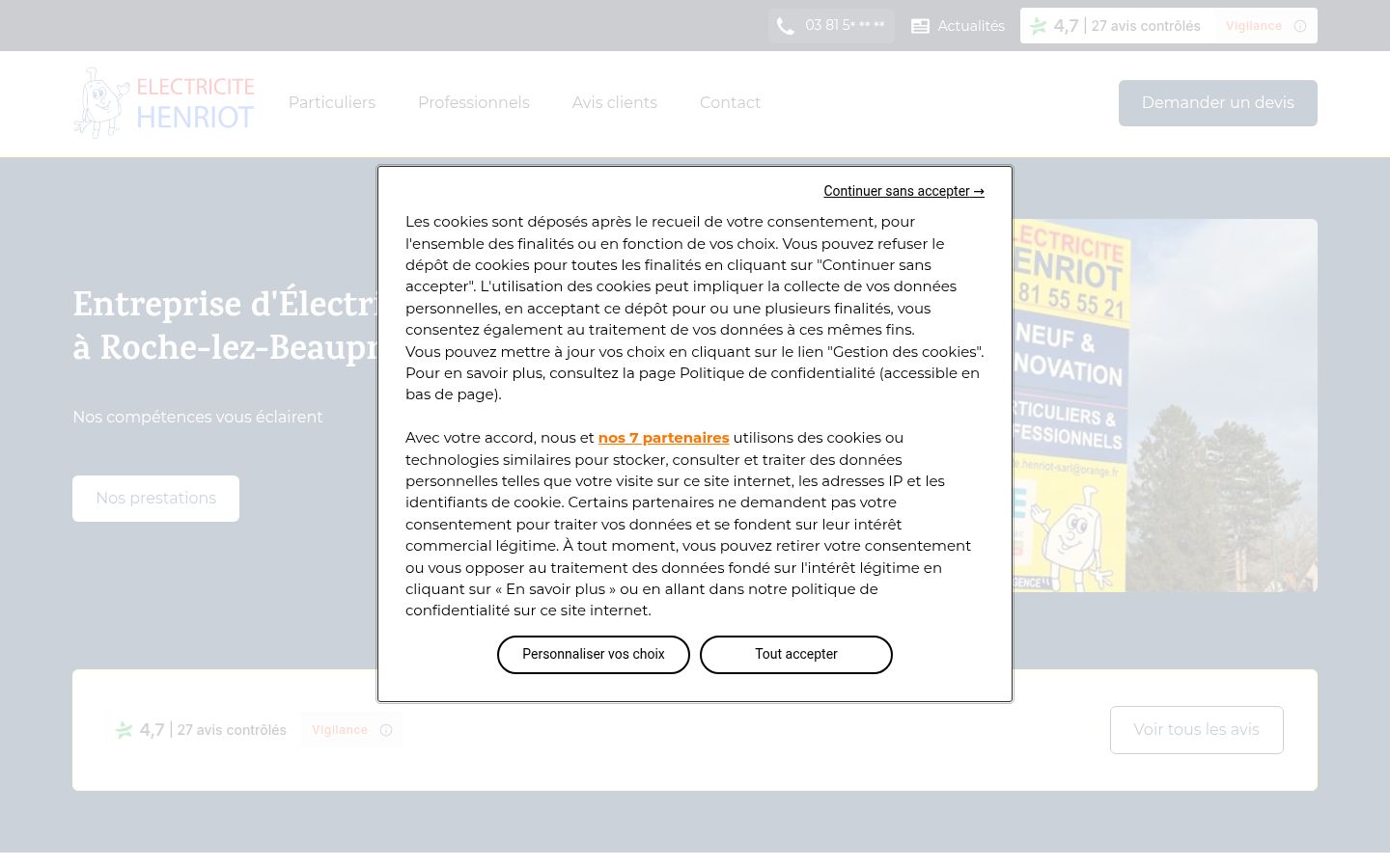 Screenshot del banner di consenso mostrato prima di qualsiasi interazione