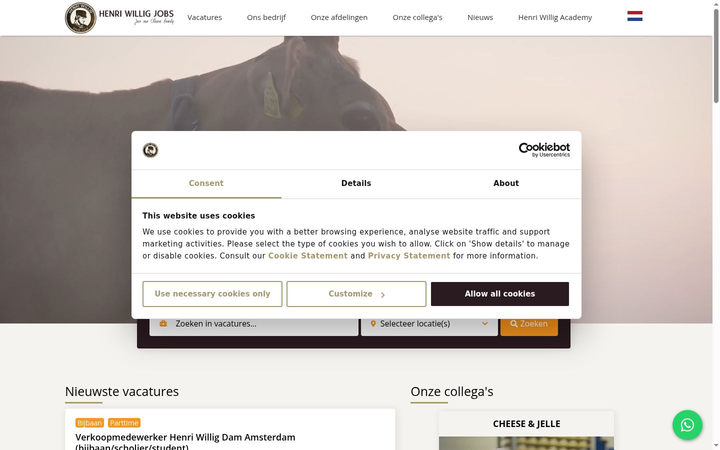 Captura de pantalla del banner de consentimiento mostrado antes de cualquier interacción