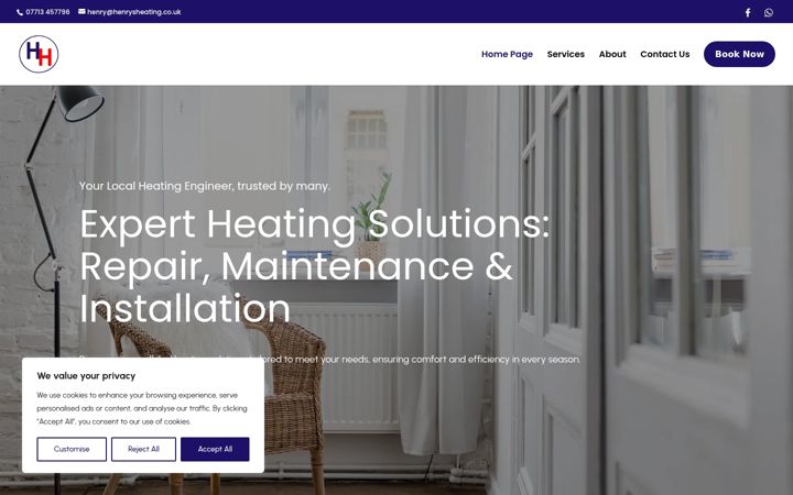 Screenshot of henrysheating.co.uk