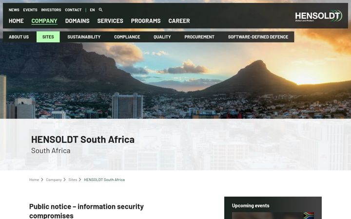 Screenshot of hensoldt.co.za
