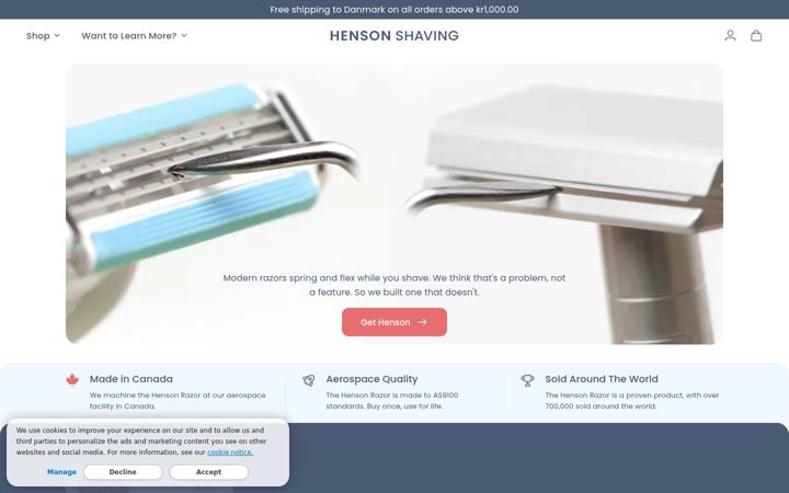 Screenshot of hensonshaving.com