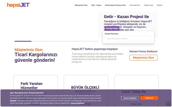 Screenshot of hepsijet.com