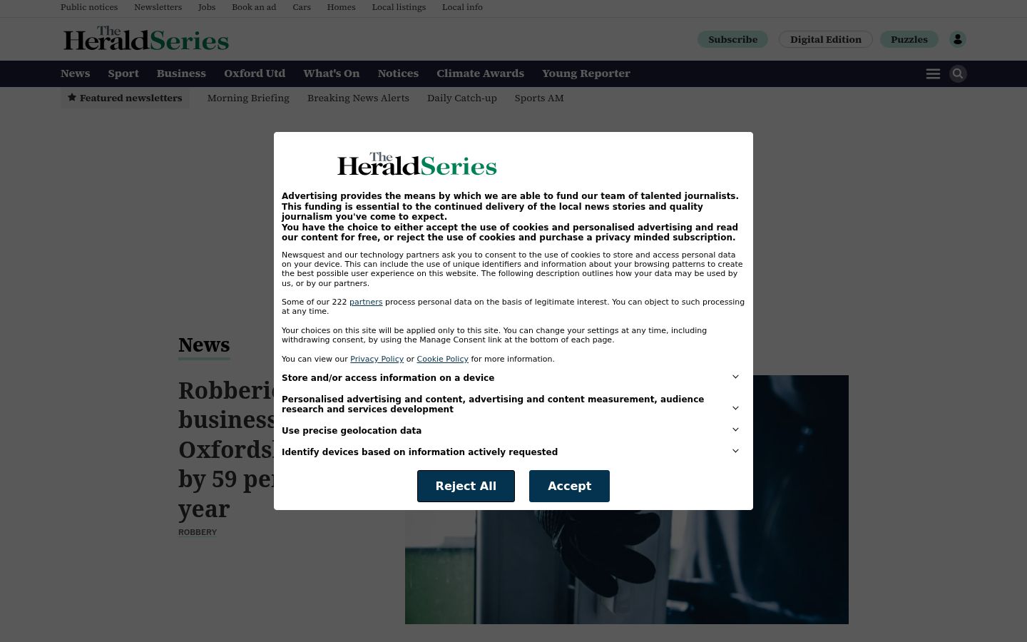 Screenshot des Einwilligungsbanners vor jeglicher Interaktion