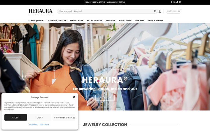 Screenshot of heraura.ca