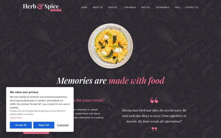 Screenshot of herbandspicecatering.co.uk