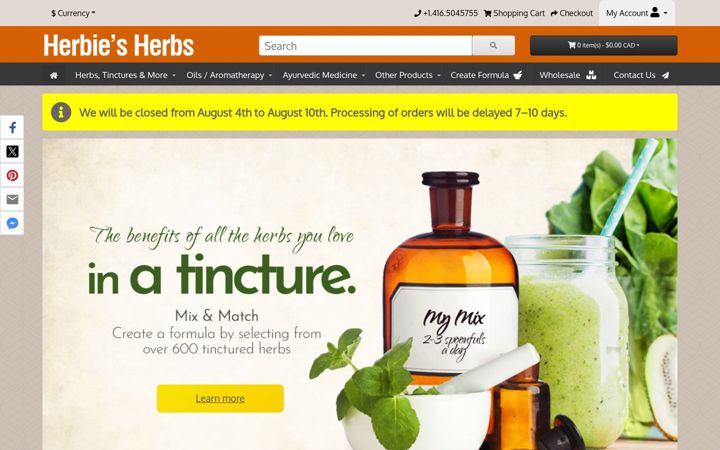 Screenshot of herbies-herbs.com