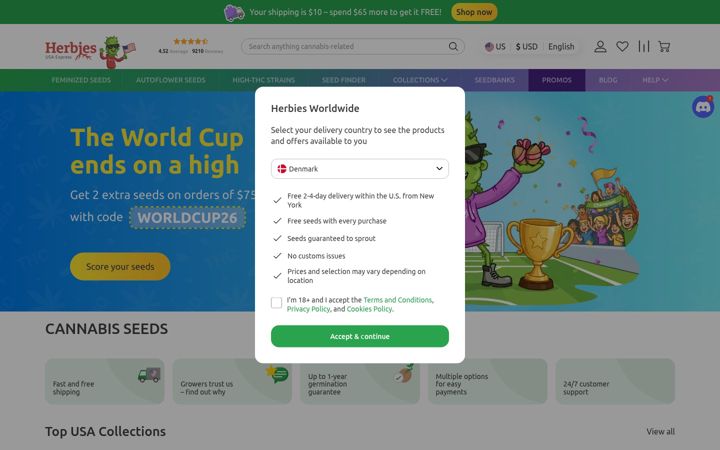 Screenshot of herbiesheadshop.com