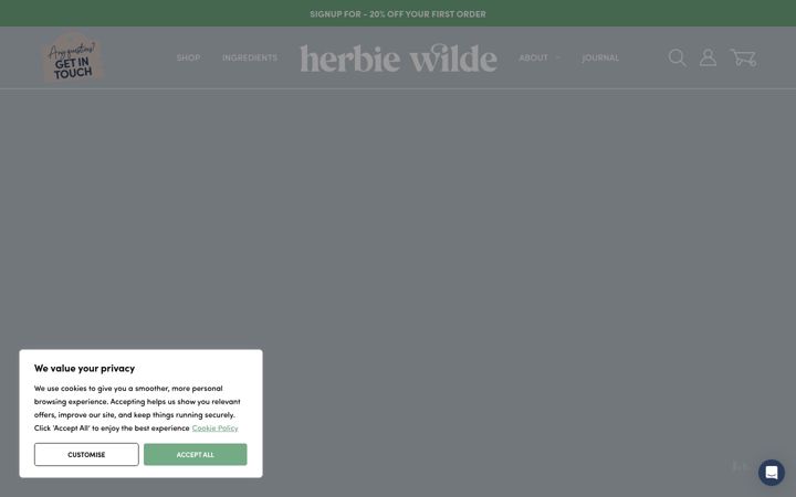Screenshot of herbiewilde.co.uk