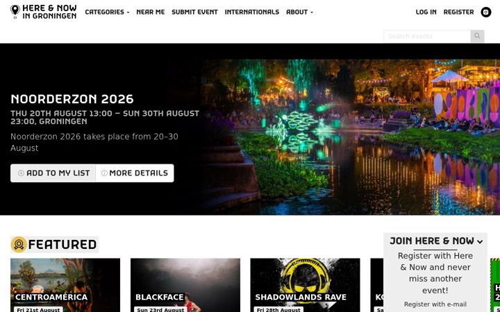 Screenshot of hereandnow.nl