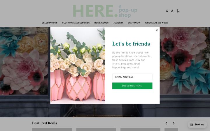 Screenshot of hereapopupshop.com