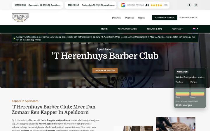 Screenshot of herenhuysbarber.nl