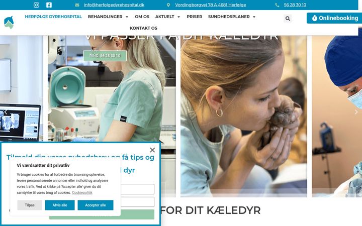Screenshot of herfolgedyrehospital.dk