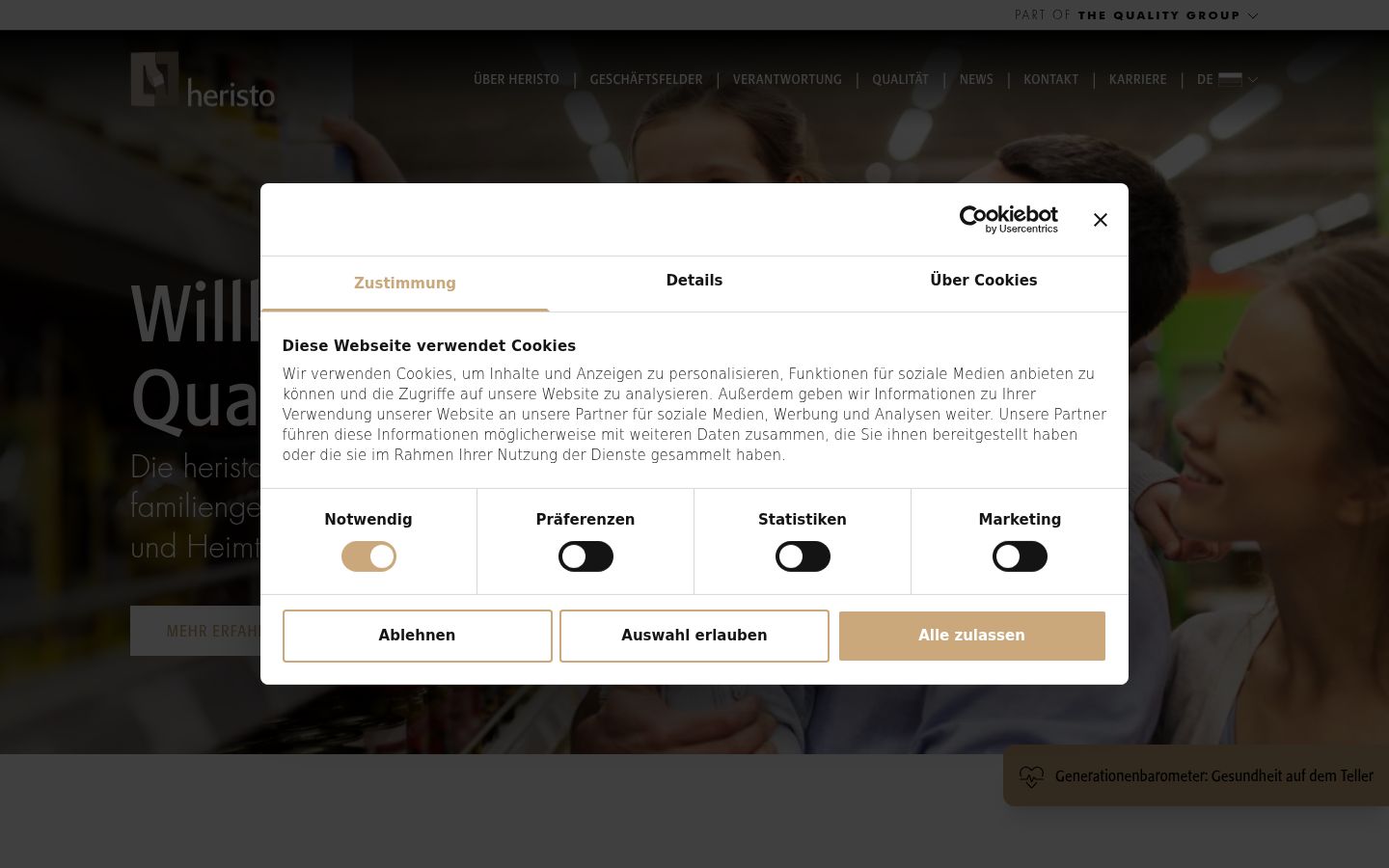 Capture d'écran de la bannière de consentement affichée avant toute interaction