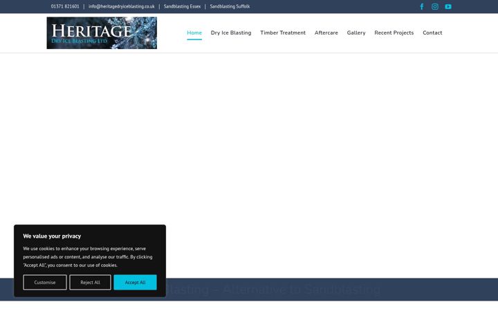 Screenshot of heritagedryiceblasting.co.uk